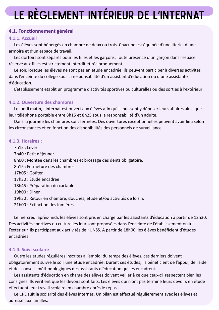 Activités internat